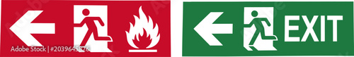 Photos Emergency exit signs for fire safety and evacuation