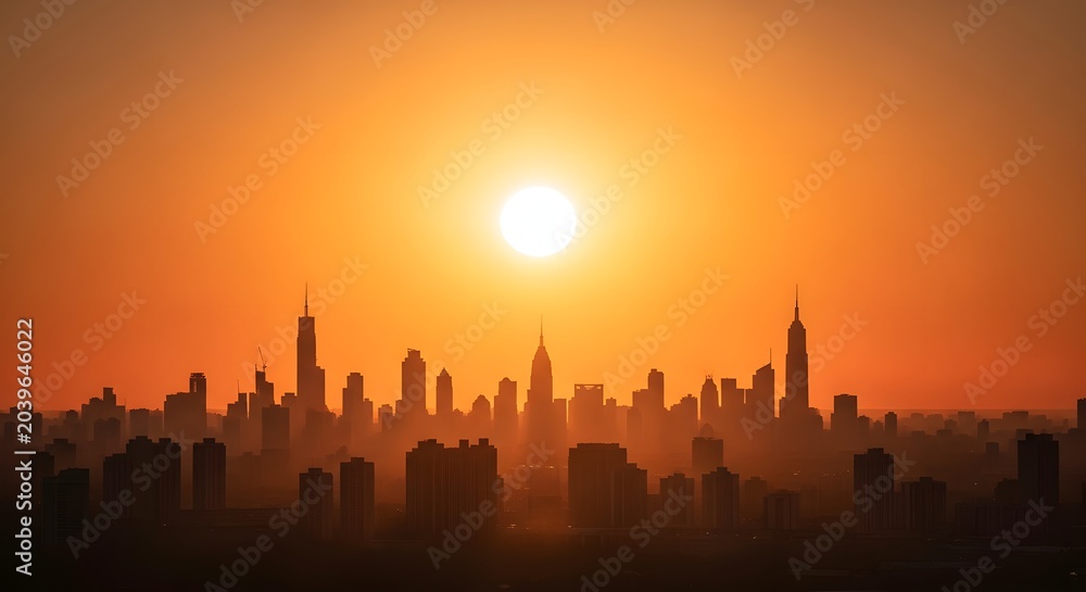 Obraz premium City skyline silhouette at sunset