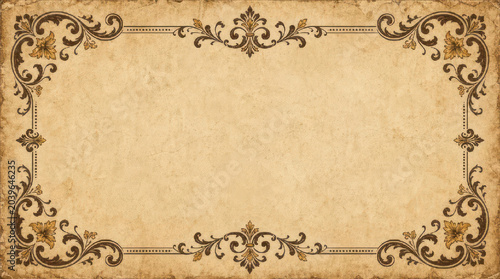 Ornate Vintage Frame with Floral Corner Accents on Parchment.