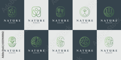 Foto set line tree logo design line environmentally friendly people
