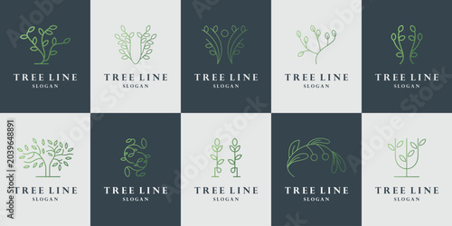 Cuadro en lienzo set line tree logo design line environmentally friendly people