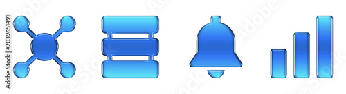 Network Database Bell Signal 3D Glossy Gradient Icons Set. Transparent PNG