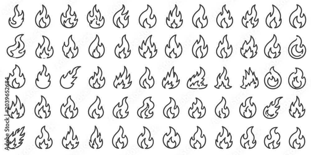 Fototapeta premium Fire flame shape and blaze variation icons set collection.