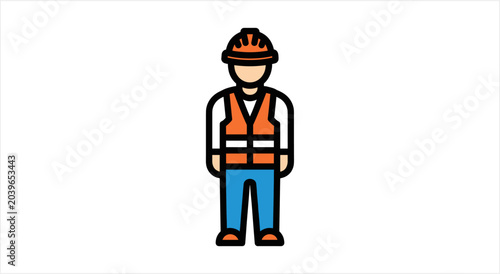Fotografie Construction worker in safety vest and hard hat standing.
