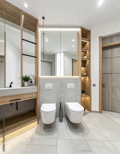 Modern bathroom interior with sleek fixtures and minimalist design