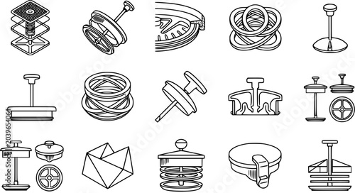 Fotografia Black and White Line Art Icons of Food Pressing and Straining Gadgets, Kitchen T