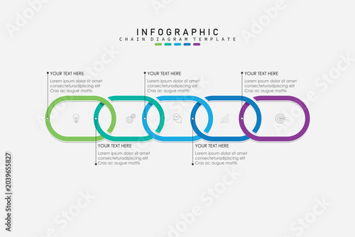 Photos chain diagram infographic with 5 steps, can be used for process diagrams, presentations and workflows