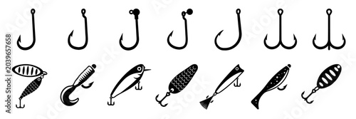 Bild auf Leinwand Fishing baits icon. Fishing hooks and lures