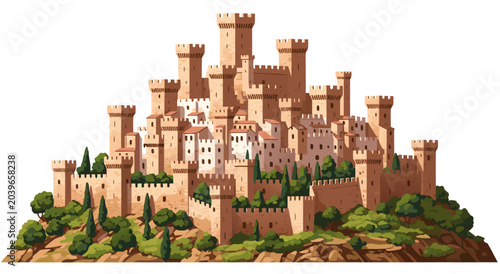Canvastavla A stunning vector illustration of a medieval castle with battlements and towers