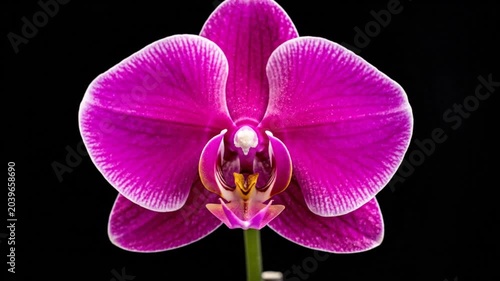 Time-lapse of a Pink Orchid Blossom Blooming Slowly Against a Black Background Showing Beautiful Details