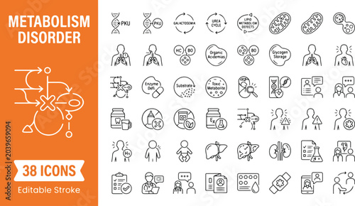 Foto Metabolism disorder web icons in line style