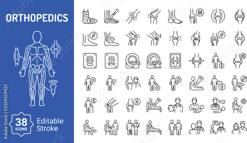 Foto Orthopedics and joint health line icons set