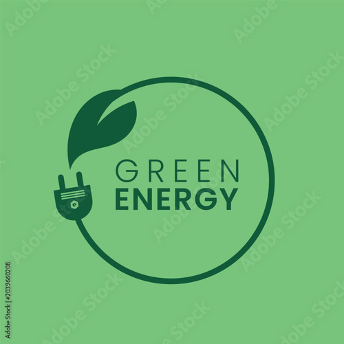 Eco friendly sustainable green energy concept with electric plug and leaf icon
