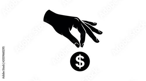 Fotografía Vector illustration of black silhouette of a hand dropping a dollar coin