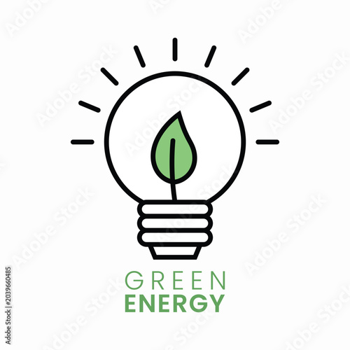 Green energy light bulb concept icon
