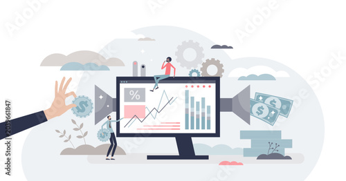 Canvas-taulu Robo advisor as automated computer advices for investment tiny person concept, transparent background