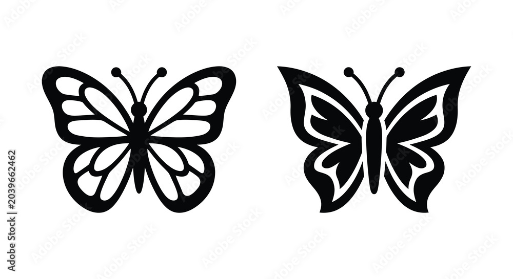 Fototapeta premium two butterfly silhouettes on white background silhouette insect winged animal nature simple graphic design icon symbol