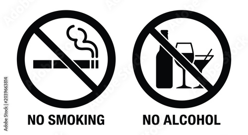 Photos no smoking and no alcohol signs silhouette prohibition ban cigarette drink warni