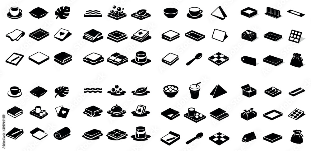 Obraz premium home and kitchen concept icons with cup, pillow and leaf for print design in solid monochrome style