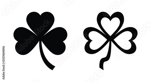 Tableau sur toile two clover shapes in black silhouette shape leaf symbol lucky patrick day icon d