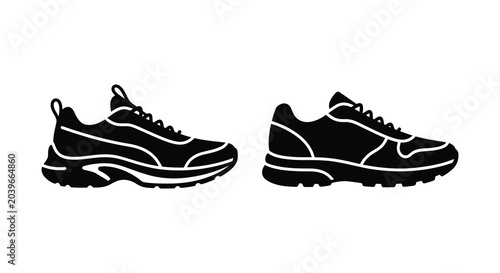 pair of athletic shoes silhouette footwear black white vector graphic simple minimalist sportswear sneakers running fitness