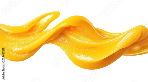 Orange mango smoothie liquid ribbon splash with dynamic movement isolated on transparent background studio shot showcasing fresh fruit beverage ingredients for high quality healthy food and