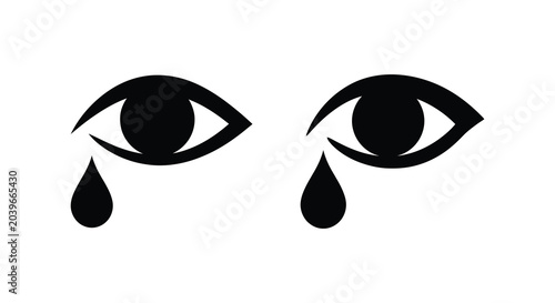 Tableau sur toile tearful eyes silhouette on white background black tears crying emotional express