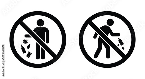 no littering signs in black and white silhouette prohibited warning environmental cleanliness public space icon symbol