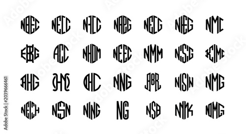 Monogram Letters Hexagon Geometric Shapes, Alphabet Typography Design Elements