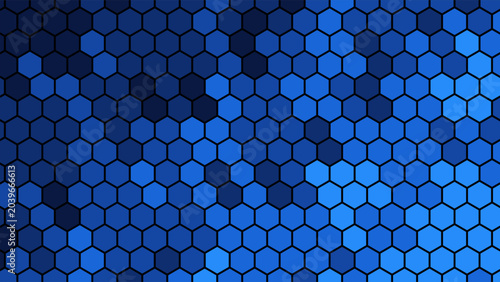 Abstract Honeycomb Vector Illustration with Modern Blue and Cobalt Geometric Hexagon Grid on Dark Background