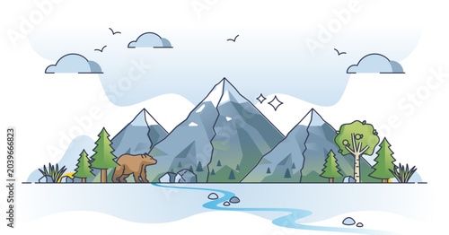 Cuadro en lienzo Mountain landscape with hills and summits in high altitude outline concept, transparent background