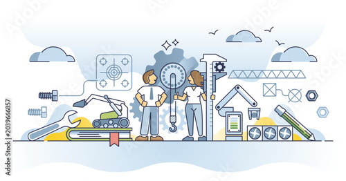 Quadro su tela Mechanical engineer job with technical specialty knowledge outline concept, transparent background