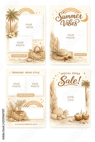 Boho beach social media templates