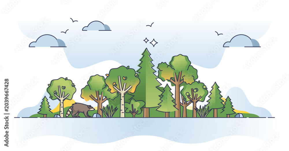 Naklejka premium Forest landscape with tree area and natural foliage growth outline concept, transparent background.