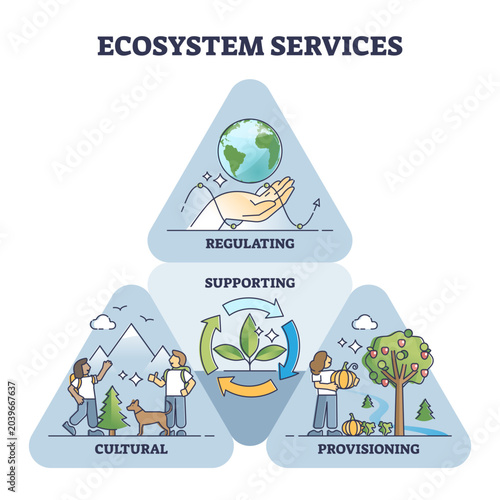 Canvas-taulu Ecosystem services as environmental regulation and supporting outline diagram, transparent background