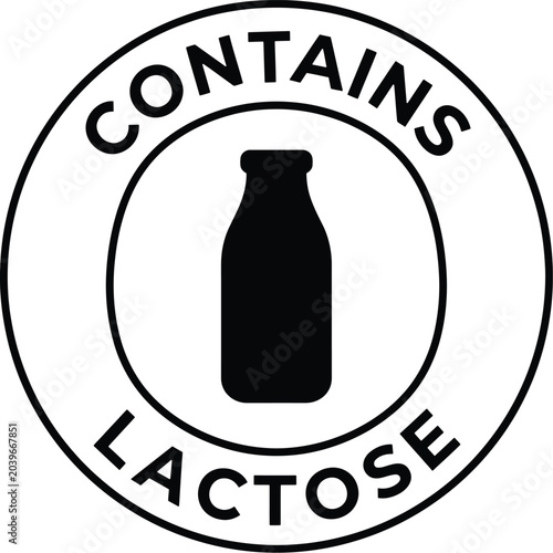 фотографія Lactose warning label icon with milk bottle silhouette for food packaging and al