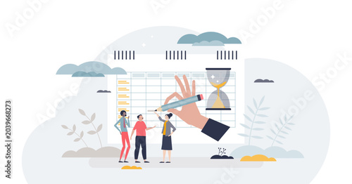 Photos Timesheets and time schedule for personell work hours tiny person concept, transparent background