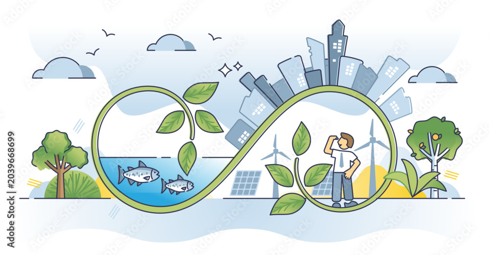 Fototapeta premium ESG investing with environmental social governance projects outline concept, transparent background. Responsible, sustainable and ecological business principles with green standards.