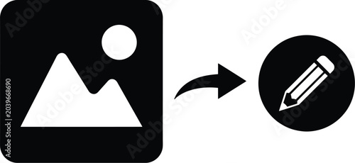 Foto Silhouette image of editing photo icon with pencil for digital media design