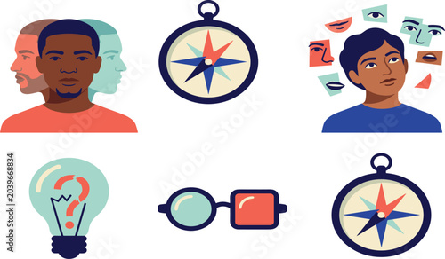 Photos Identity and Self Discovery Illustration Set with Personality, Direction, Emotio