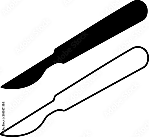 Medical scalpel silhouette and outline icon set for surgery healthcare design elements
