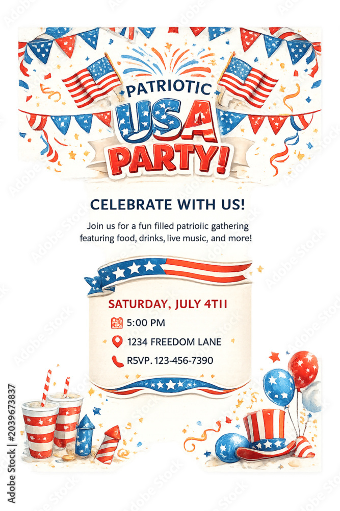 Obraz premium Patriotic USA party invitation design