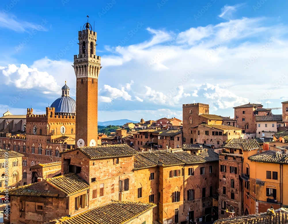 Naklejka premium Siena Italy Cityscape Medieval Architecture Tower.