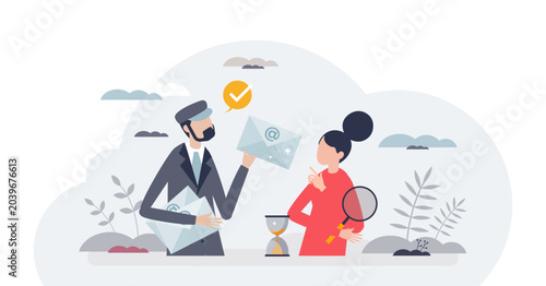 Fotografía Email marketing with targeted promotion letter delivery tiny person concept, transparent background