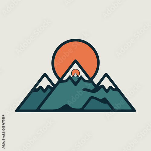 Tableau sur toile Minimalist mountain landscape with a recursive sun and mountain design