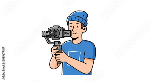 Cartoon man holding video camera illustration