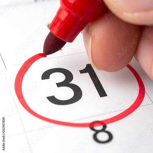 A hand circles the 31st date on a calendar