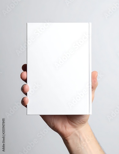 A hand holding a blank white rectangular object