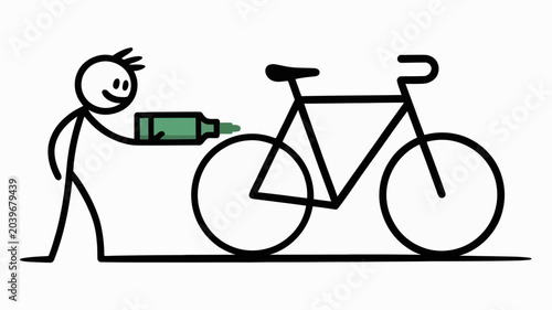 Quadro su tela Stick figure man fixing bicycle with tool Vector, illustration