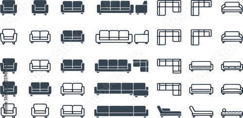 Foto Sofa and Couch Icon Vector Set Featuring Armchair Loveseat Sectional Sofa and Ch